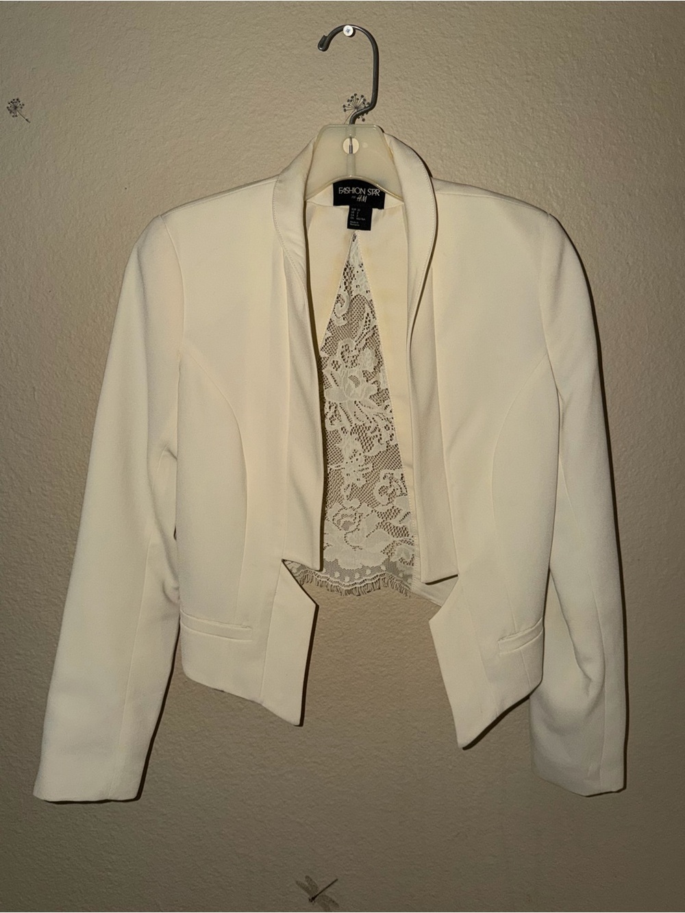 Womens H&M Cream Lace-Back Cropped Blazer